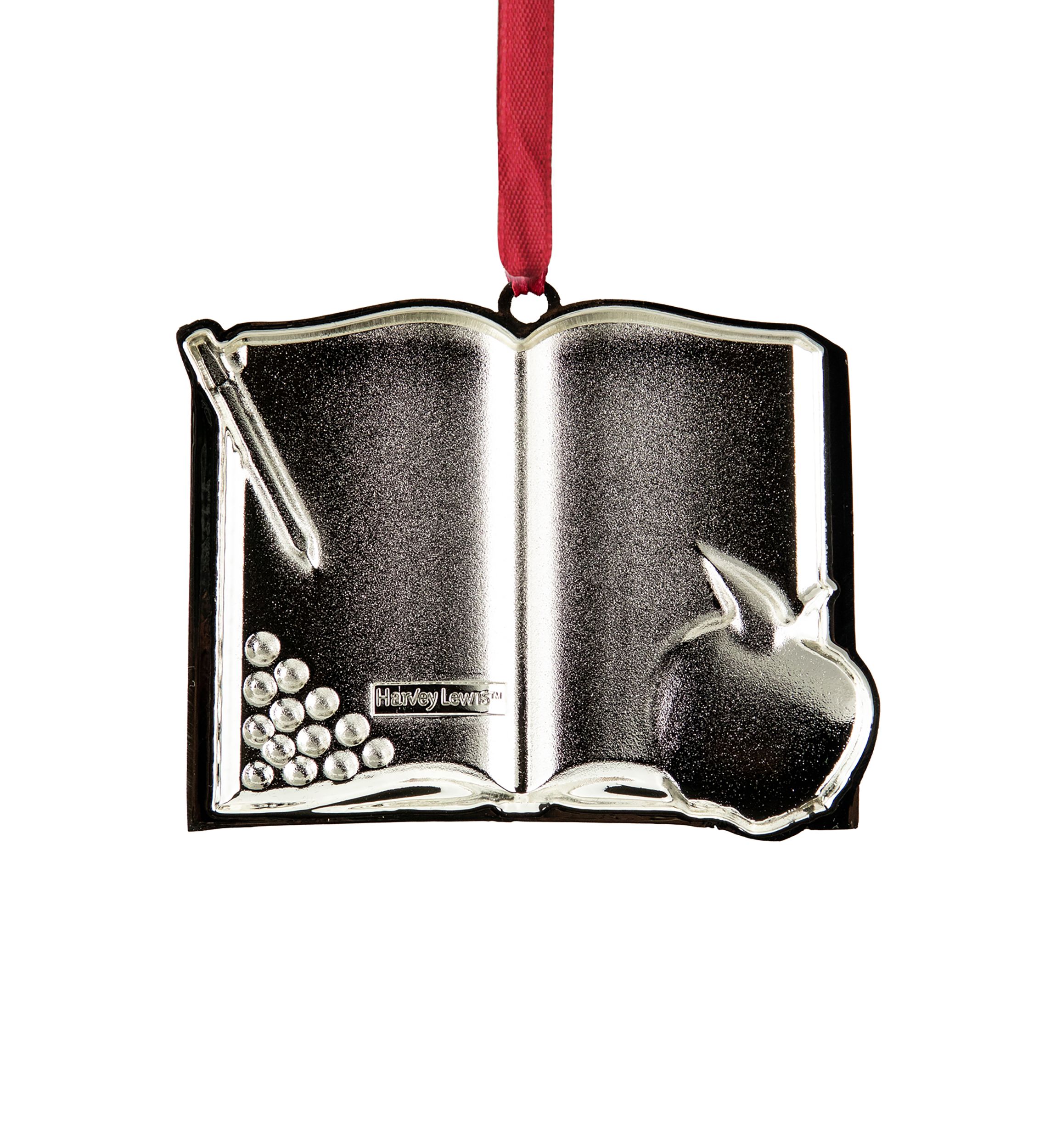 3.25Inch Red and Silver-Plated Teacher Christmas Ornament with European Crystals