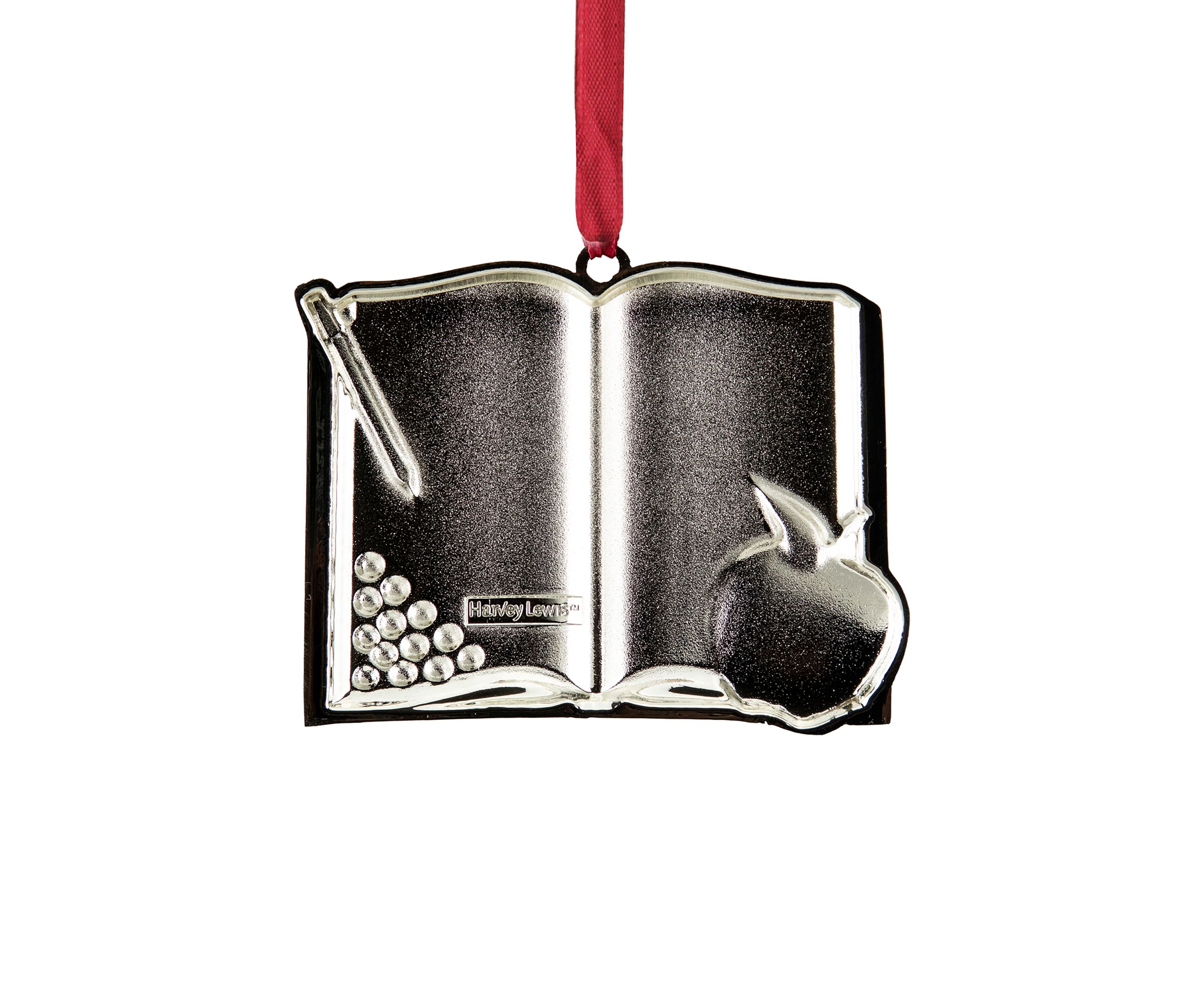 3.25Inch Red and Silver-Plated Teacher Christmas Ornament with European Crystals