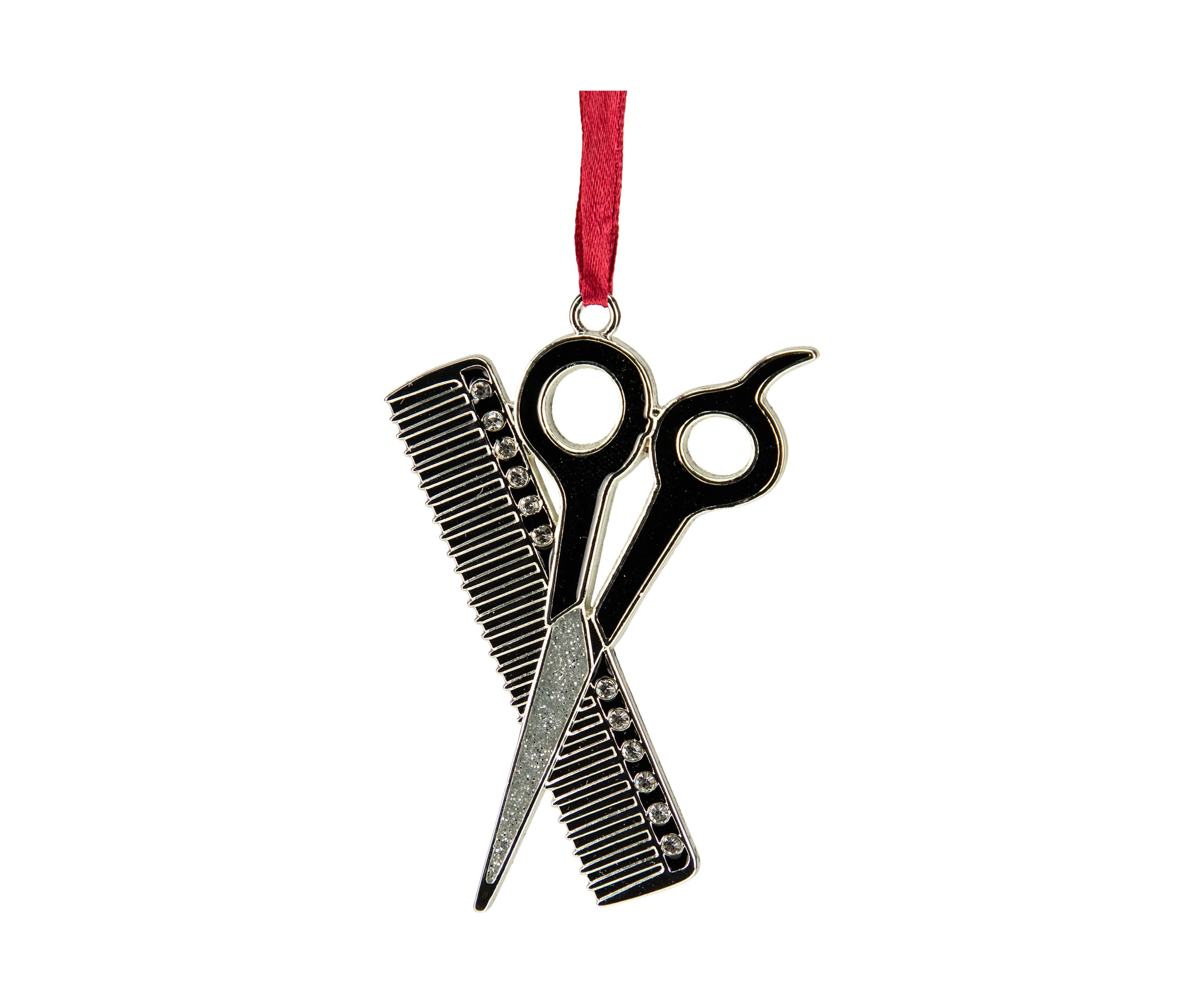 3Inch Silver-Plated Scissors and Comb Christmas Ornament