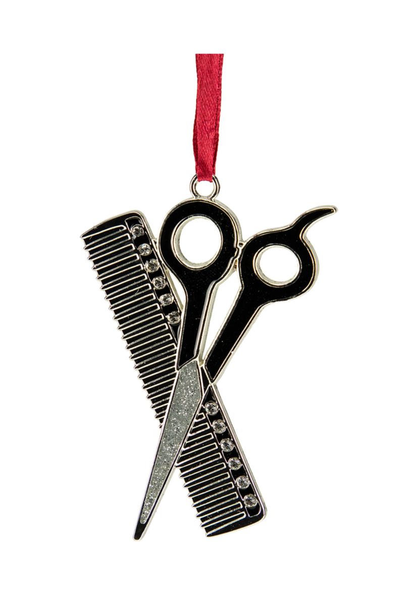 3Inch Silver-Plated Scissors and Comb Christmas Ornament