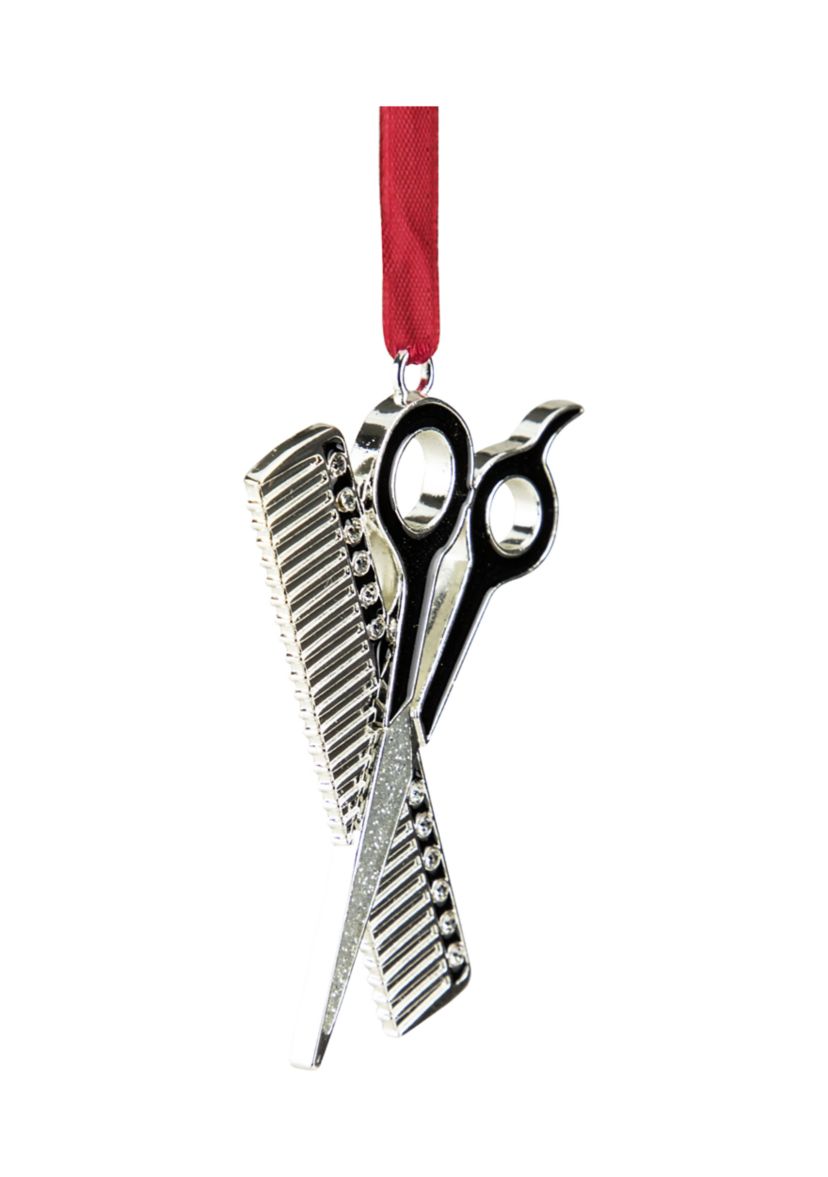 3Inch Silver-Plated Scissors and Comb Christmas Ornament