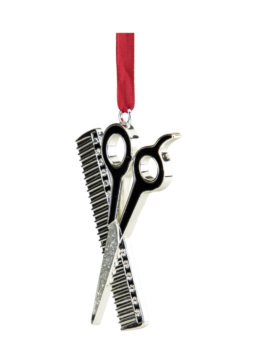 3Inch Silver-Plated Scissors and Comb Christmas Ornament