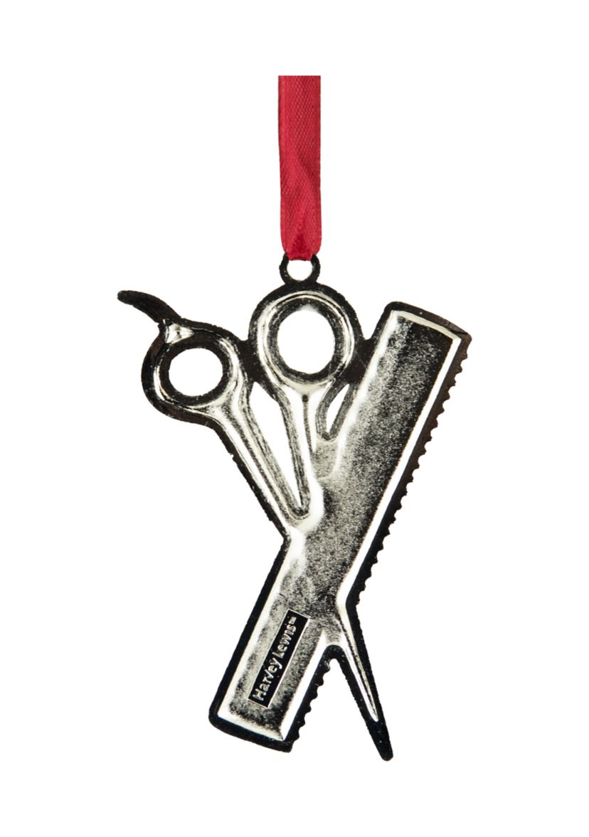 3Inch Silver-Plated Scissors and Comb Christmas Ornament