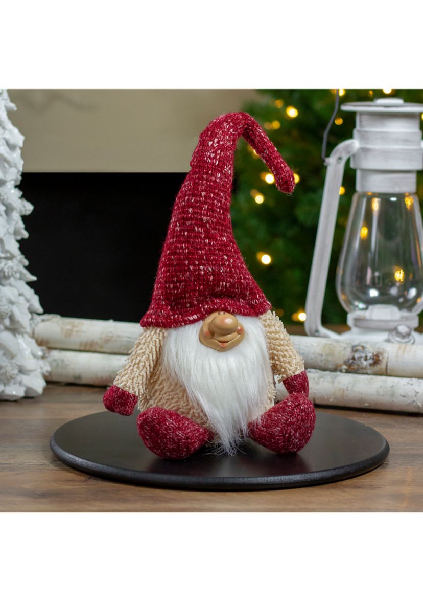 17" Ivory and Red Chubby Smiling Gnome Plush Tabletop Christmas Decoration