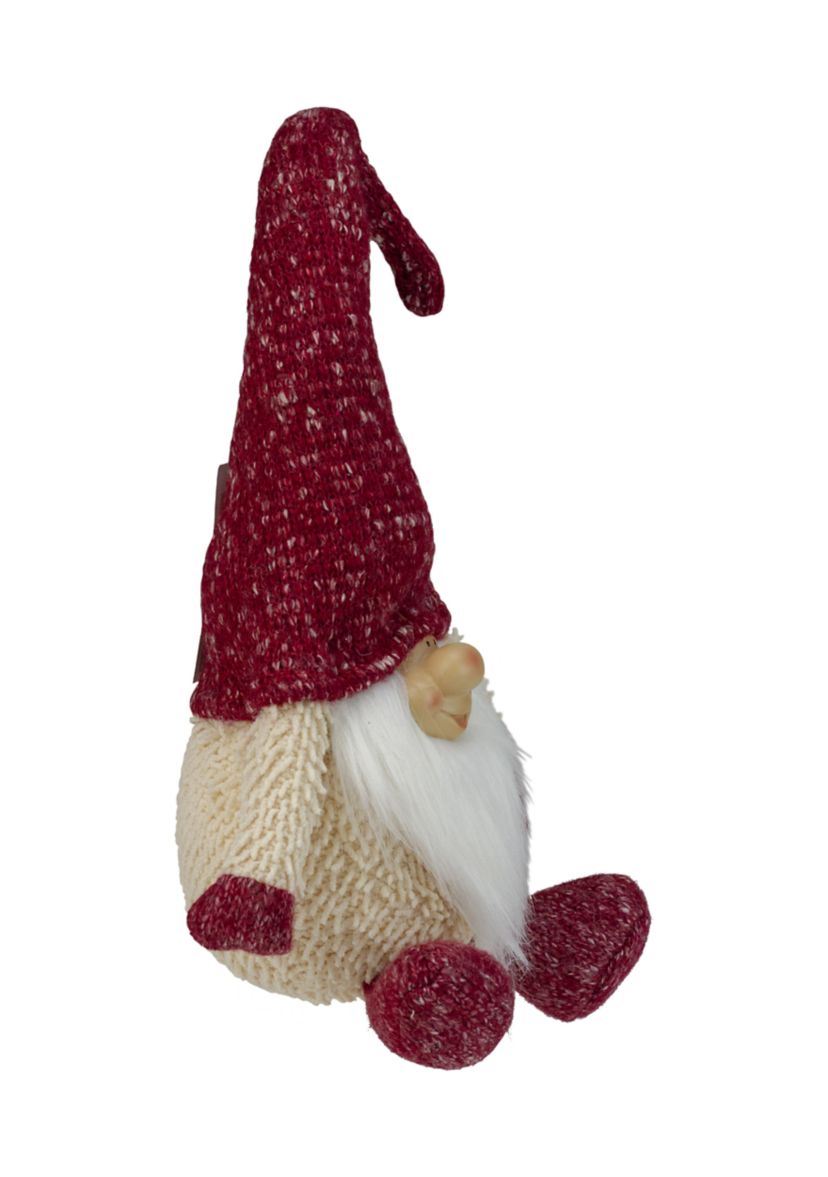 17" Ivory and Red Chubby Smiling Gnome Plush Tabletop Christmas Decoration