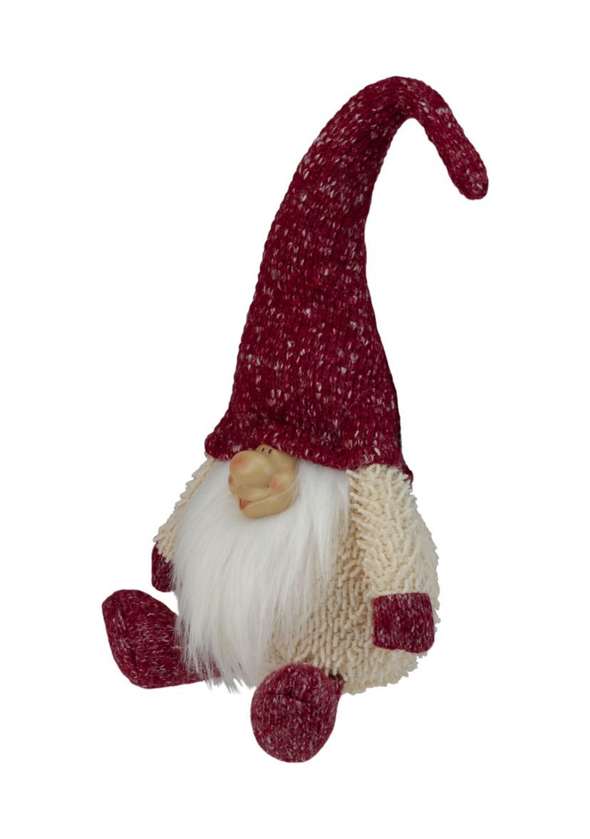 17" Ivory and Red Chubby Smiling Gnome Plush Tabletop Christmas Decoration