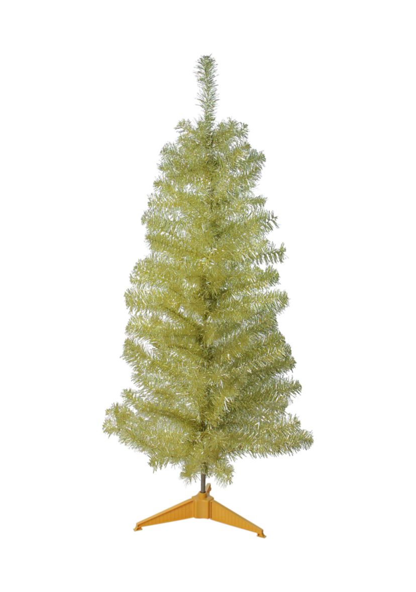 4 Slim Gold Iridescent Tinsel Artificial Christmas Tree - Unlit