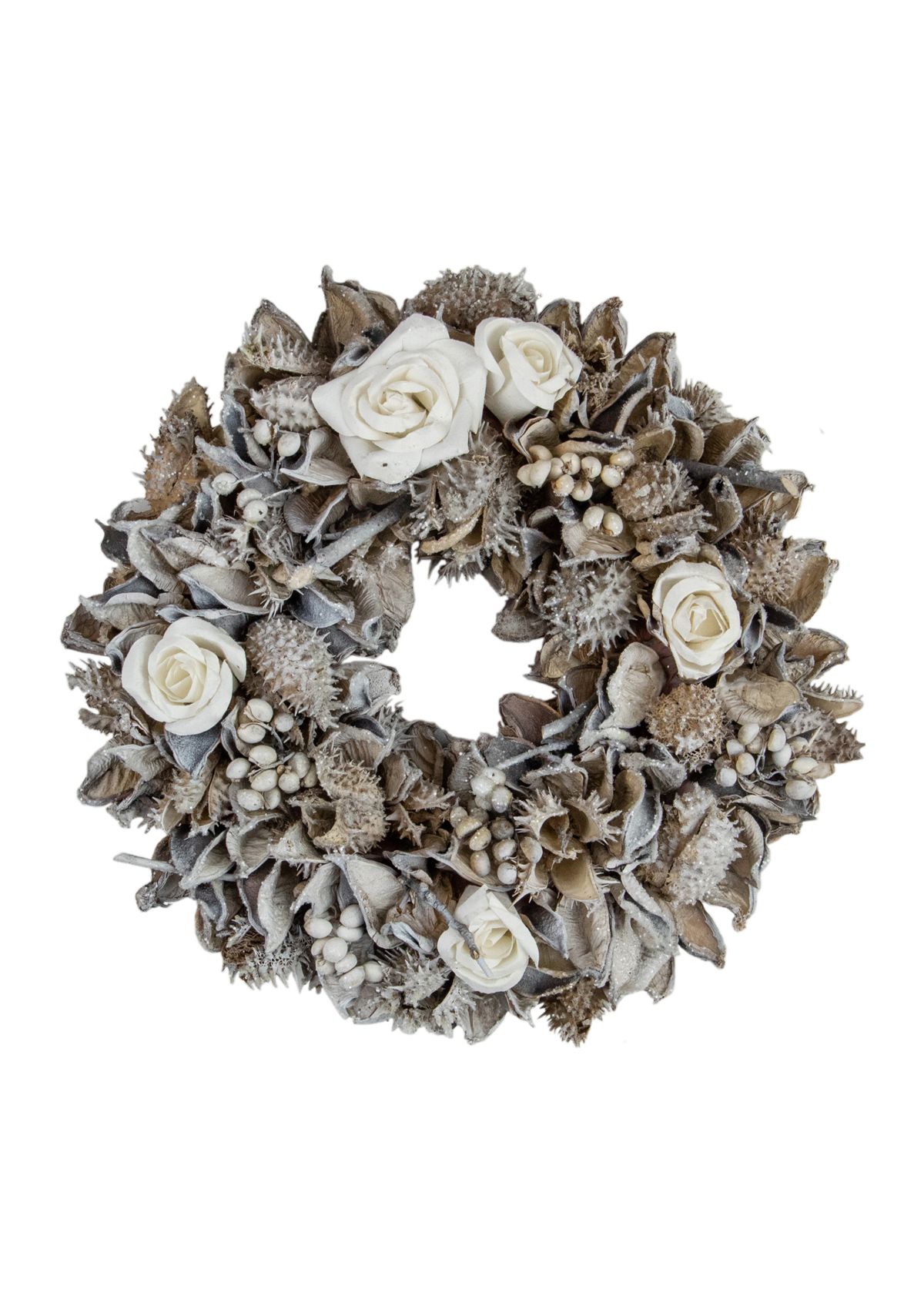 Glittered Rose and Winter Botanicals Artificial Christmas Wreath  9.5-Inch  Unlit