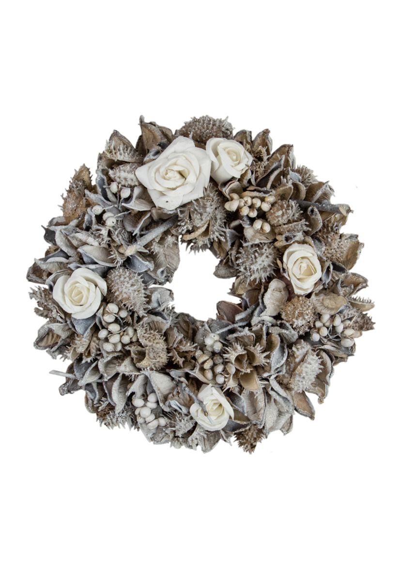 Glittered Rose and Winter Botanicals Artificial Christmas Wreath  9.5-Inch  Unlit