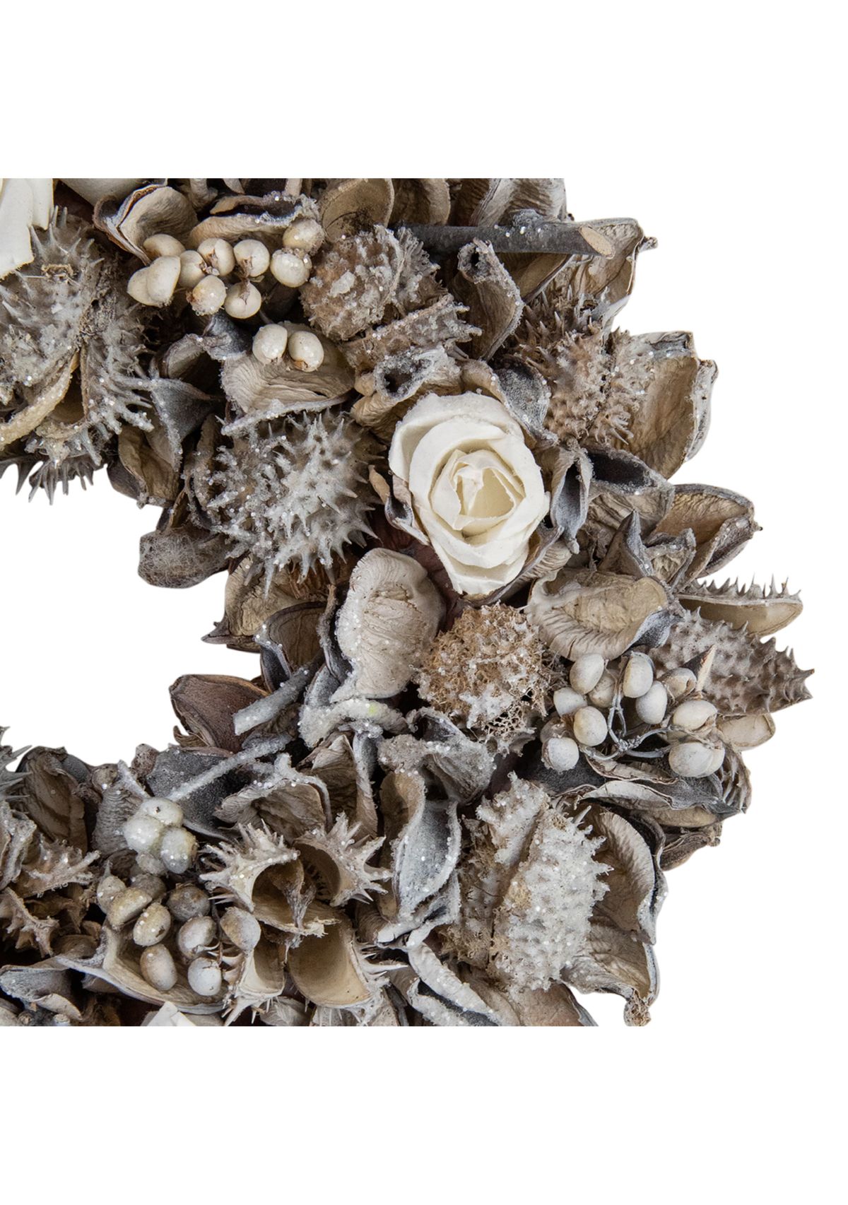 Glittered Rose and Winter Botanicals Artificial Christmas Wreath  9.5-Inch  Unlit