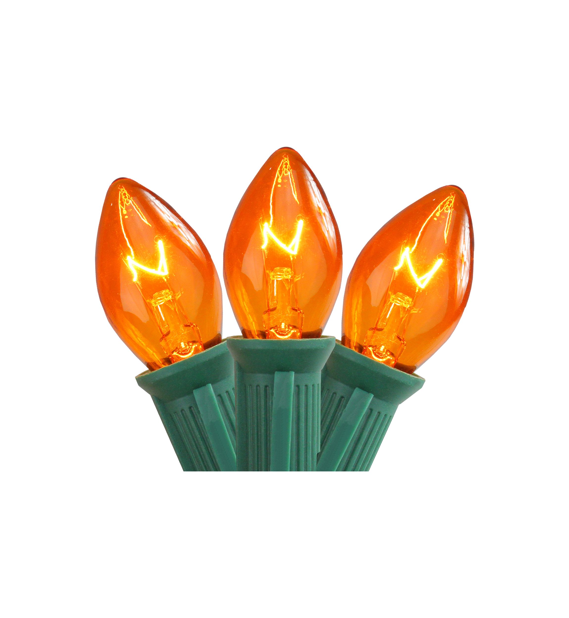 25-Count Transparent Orange C7 Christmas Lights  24ft Green Wire
