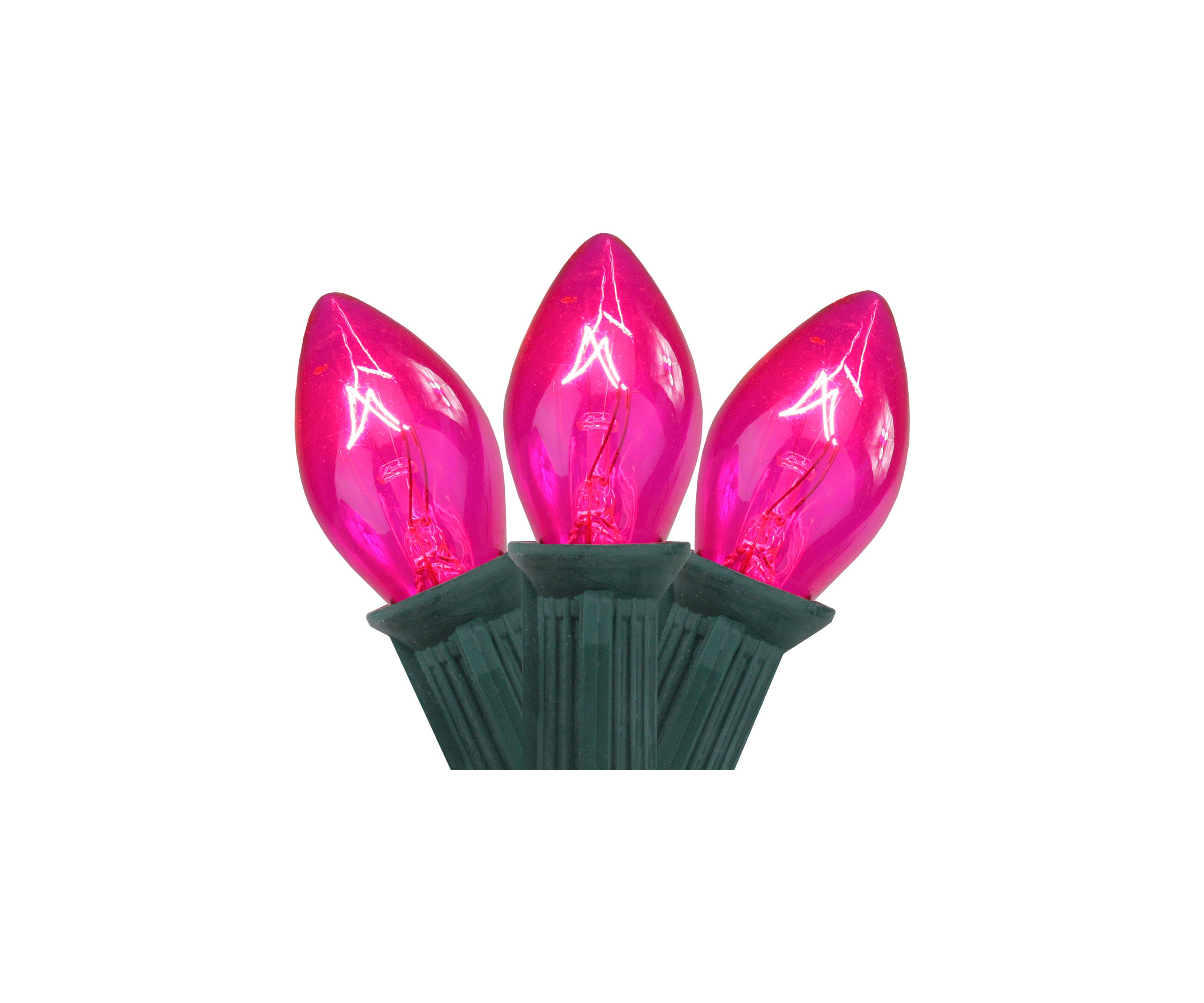 25-Count Pink C7 Christmas Light Set  24ft Green Wire