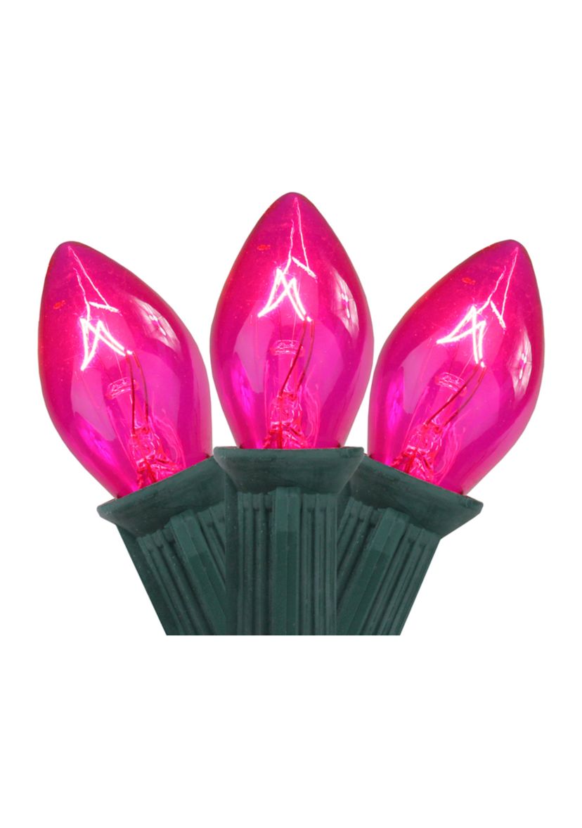 25-Count Pink C7 Christmas Light Set  24ft Green Wire