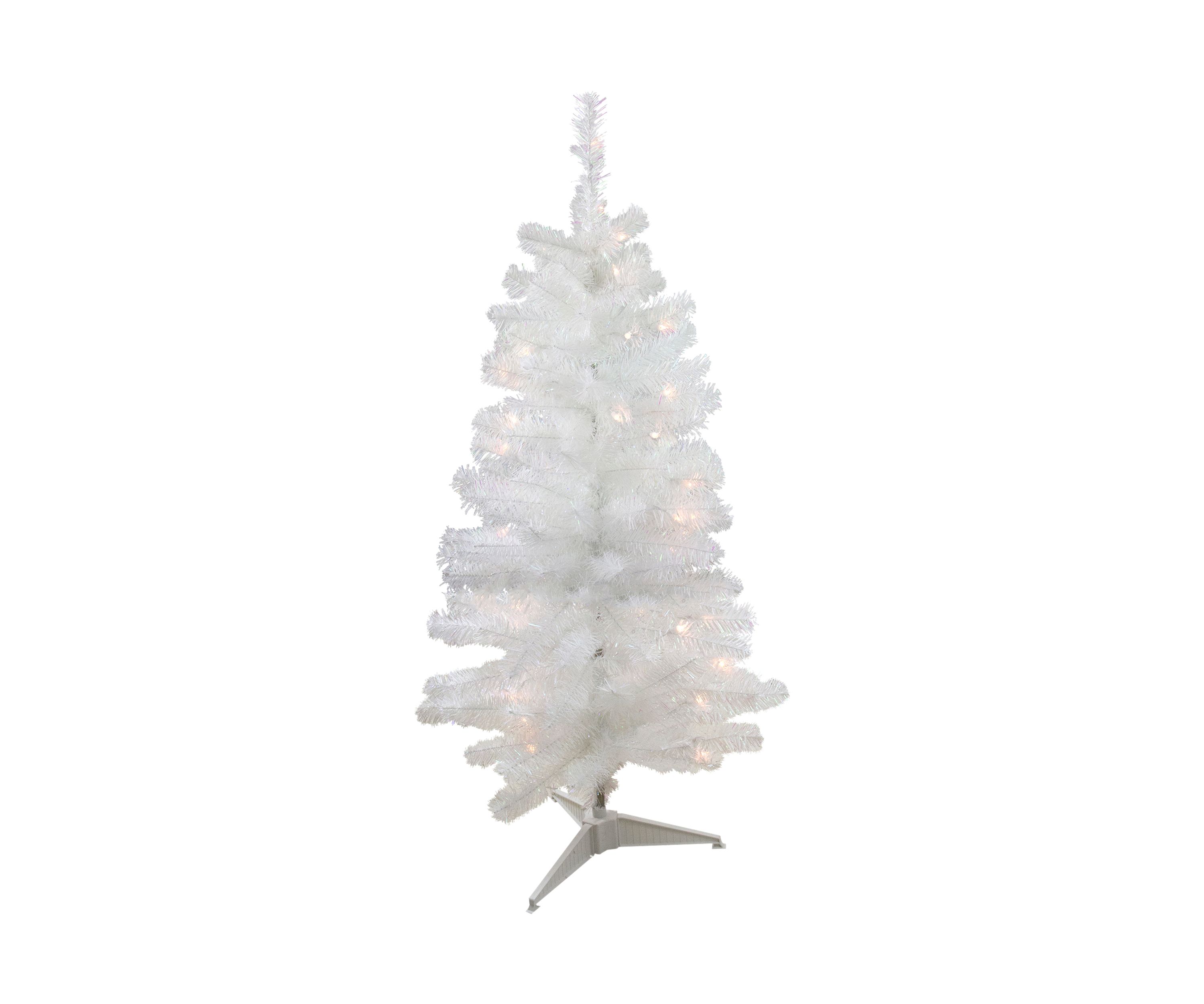 4 Pre-Lit Slim White Artificial Tinsel Christmas Tree - Clear Lights