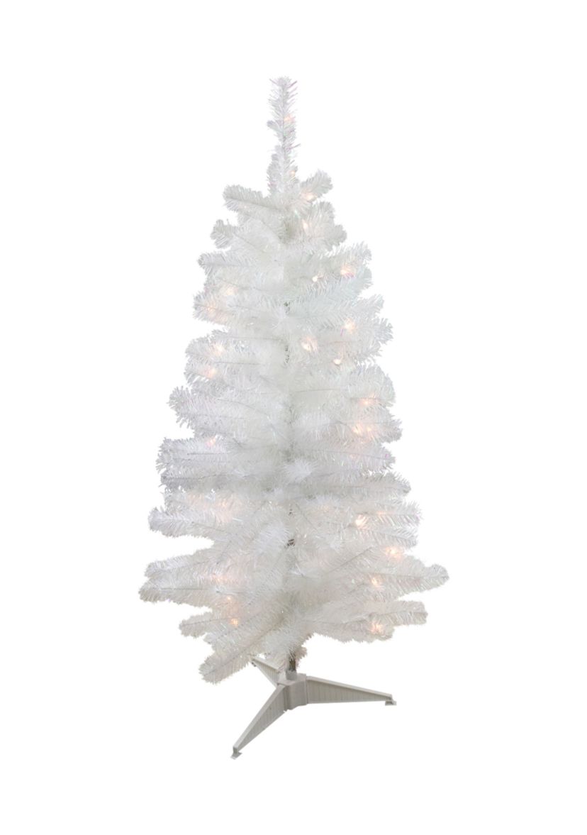 4 Pre-Lit Slim White Artificial Tinsel Christmas Tree - Clear Lights