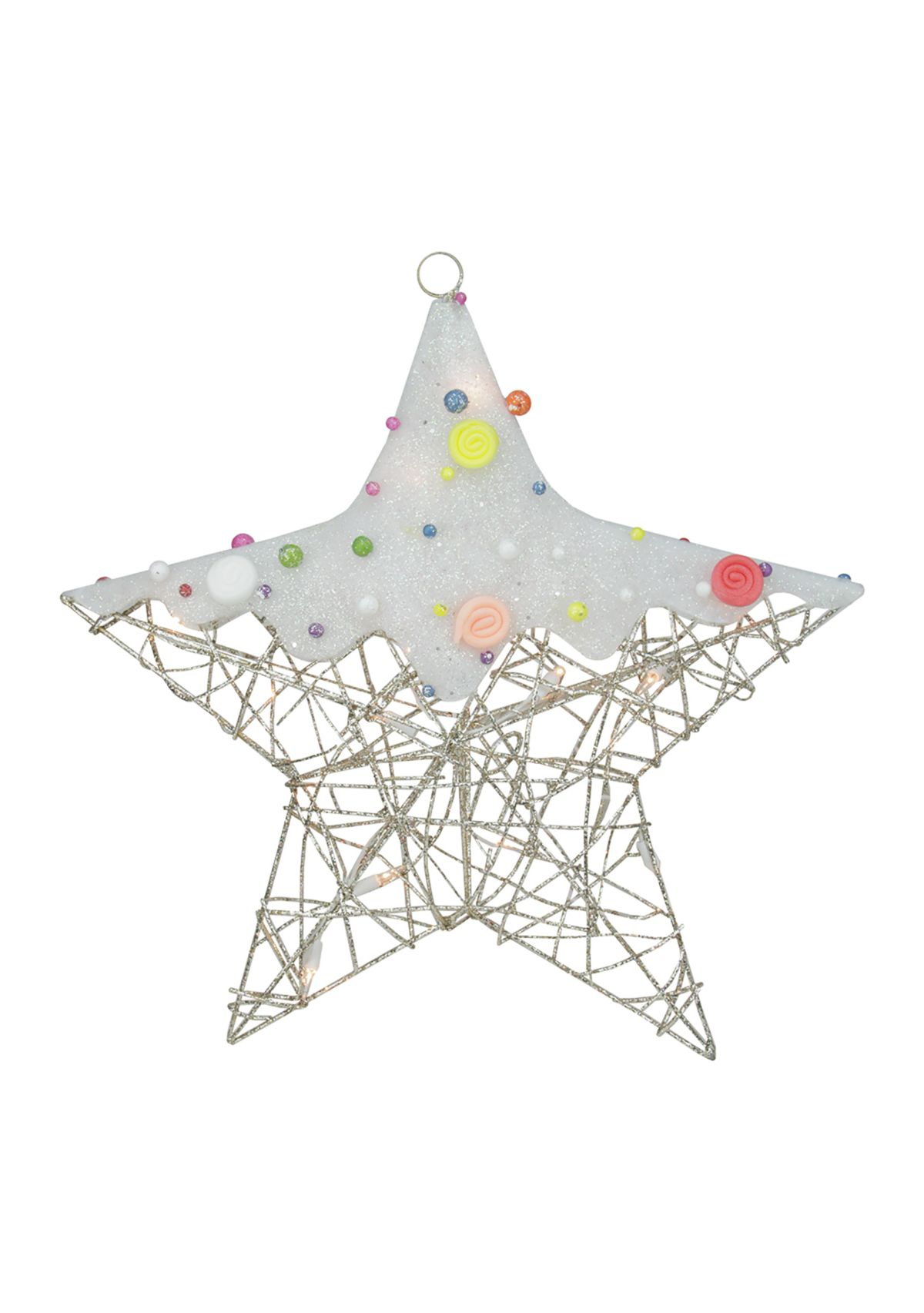 19Inch Champagne Gold Lighted Glittered Rattan Candy Covered Hanging Star Christmas Window Decoration