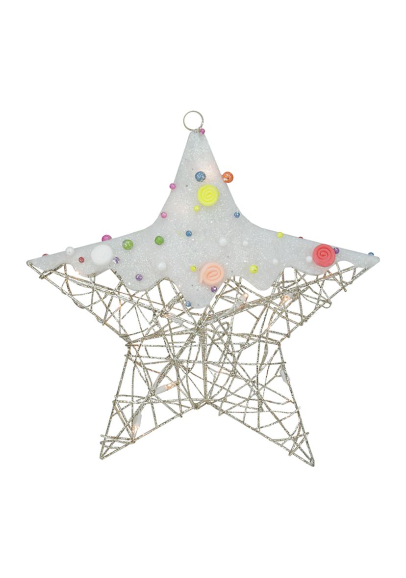 19Inch Champagne Gold Lighted Glittered Rattan Candy Covered Hanging Star Christmas Window Decoration