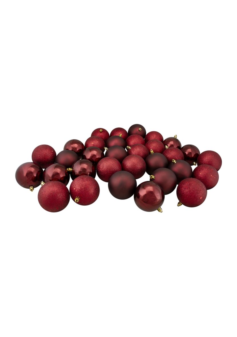 60ct Burgundy Shatterproof 4 Finish Christmas Ball Ornaments 2.5Inch (60mm)