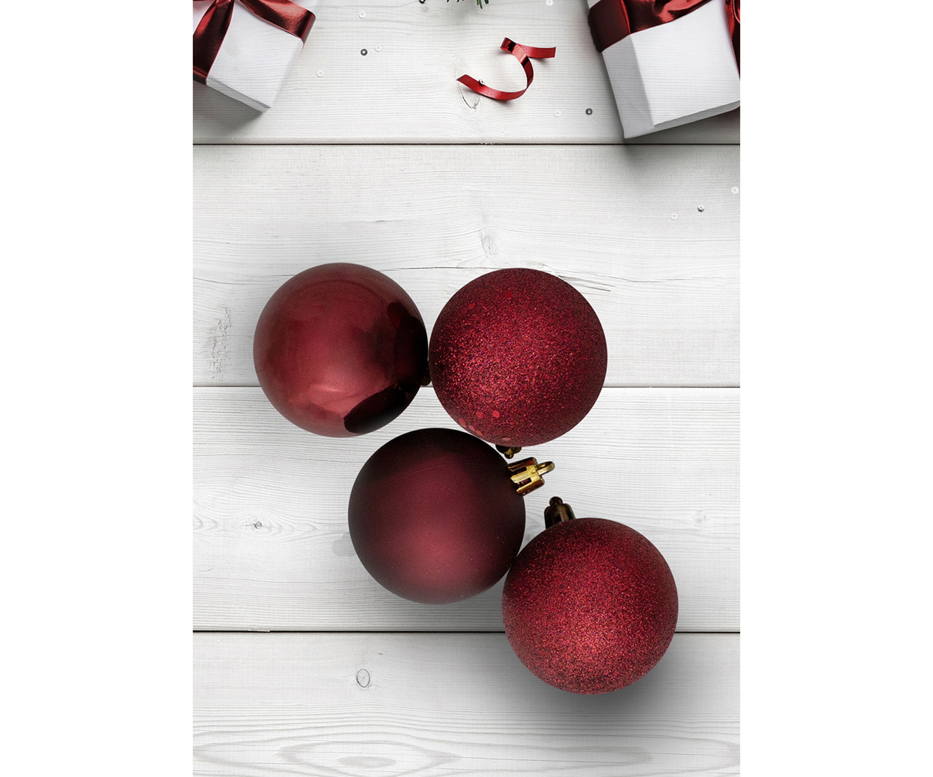 60ct Burgundy Shatterproof 4 Finish Christmas Ball Ornaments 2.5Inch (60mm)