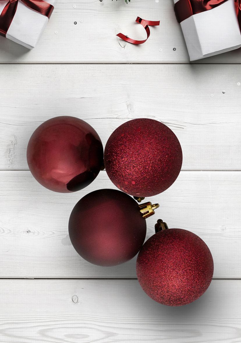 60ct Burgundy Shatterproof 4 Finish Christmas Ball Ornaments 2.5Inch (60mm)