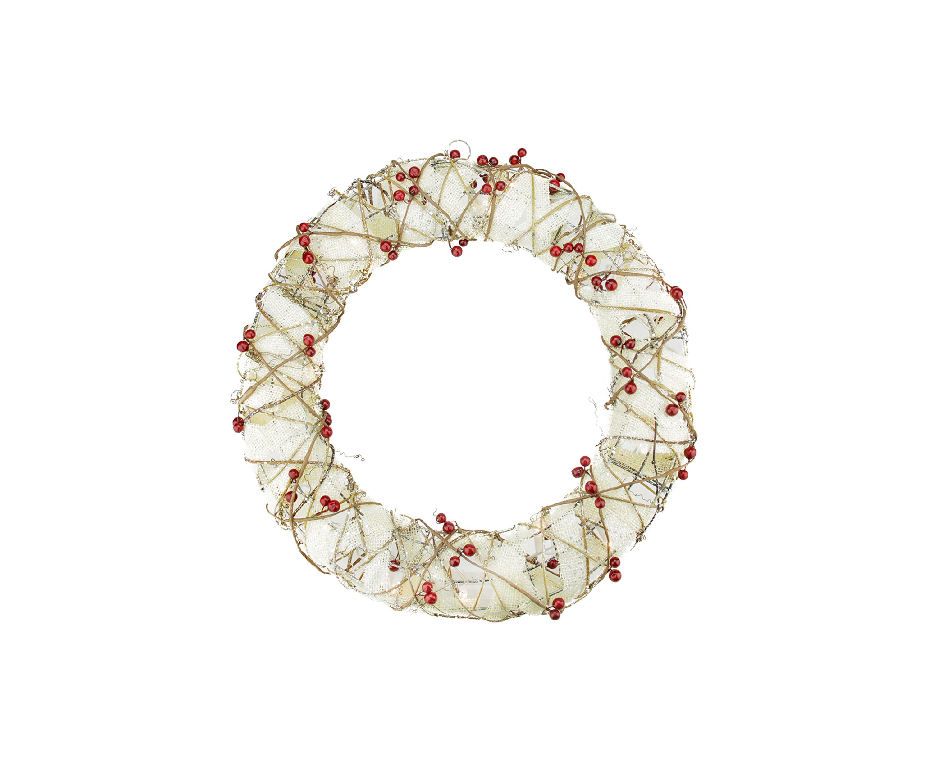 Pre-Lit Berry Artificial Christmas Wreath - 18-Inch  Clear Lights