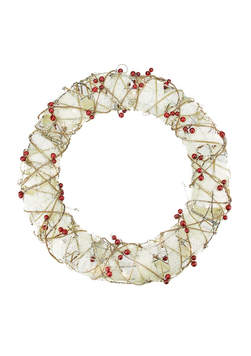 Pre-Lit Berry Artificial Christmas Wreath - 18-Inch  Clear Lights