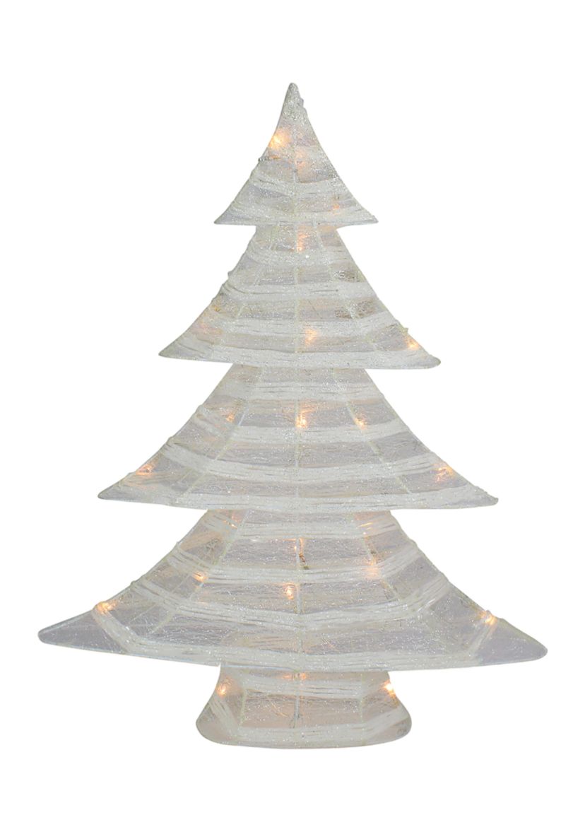24.5Inch White and Silver Battery Operated Glittered LED Christmas Tree Tabletop Decor