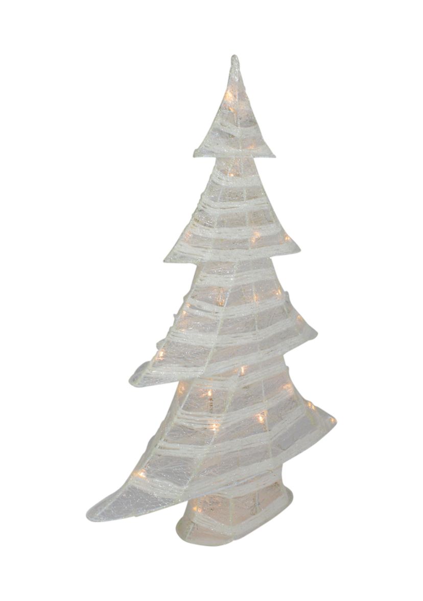 24.5Inch White and Silver Battery Operated Glittered LED Christmas Tree Tabletop Decor