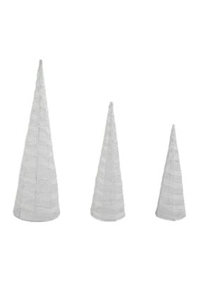 Set of 3 White and Silver Glittered Cone Tree Christmas Table Top Decoration 23.5Inch