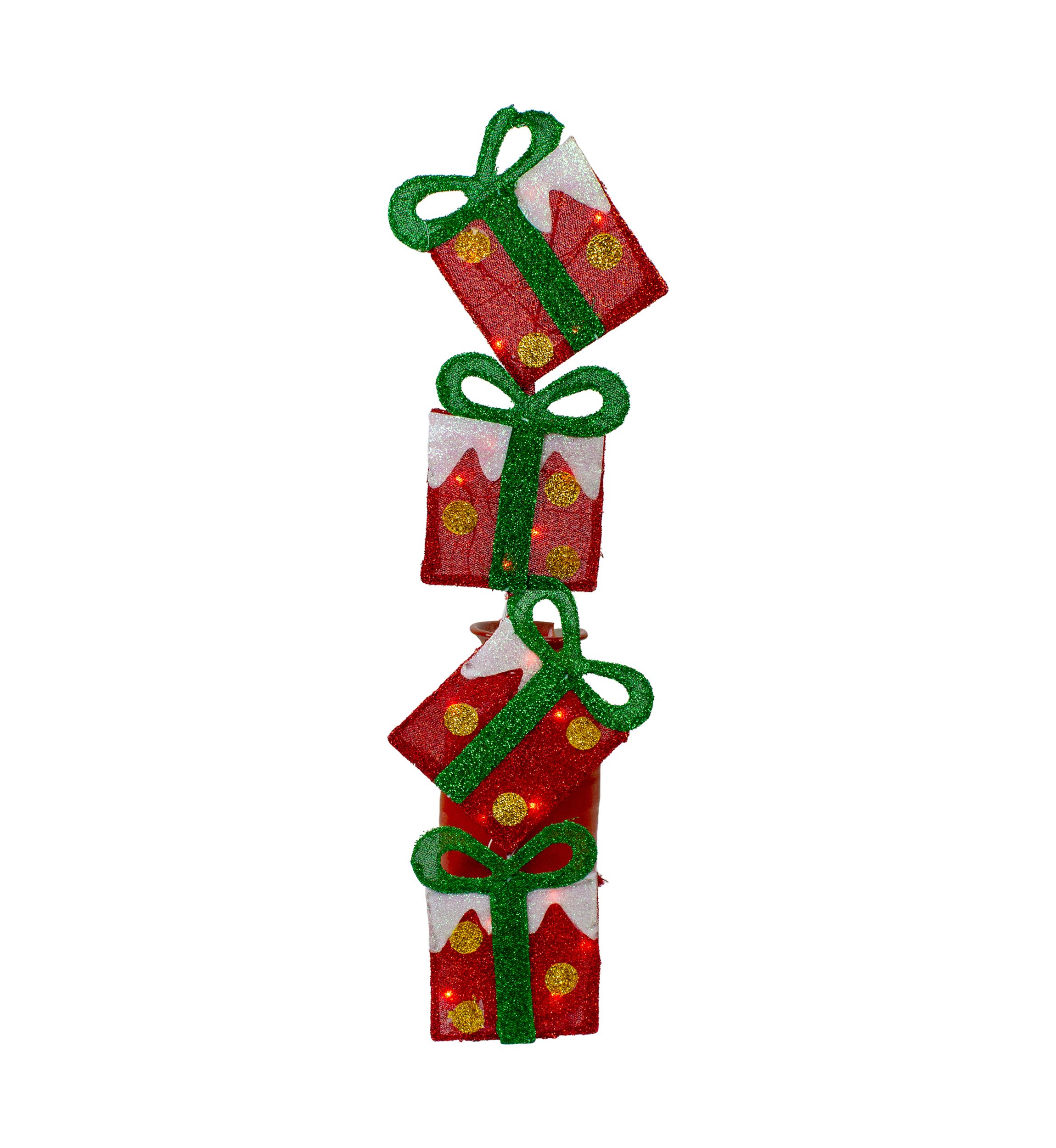 44Inch Pre-Lit Red and Green Flat Stacked Gift Box Outdoor Christmas Decor