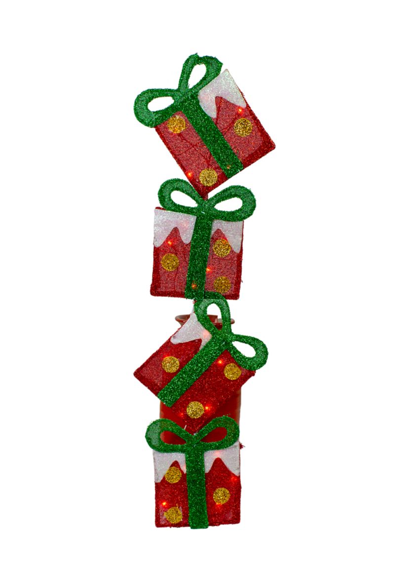 44Inch Pre-Lit Red and Green Flat Stacked Gift Box Outdoor Christmas Decor
