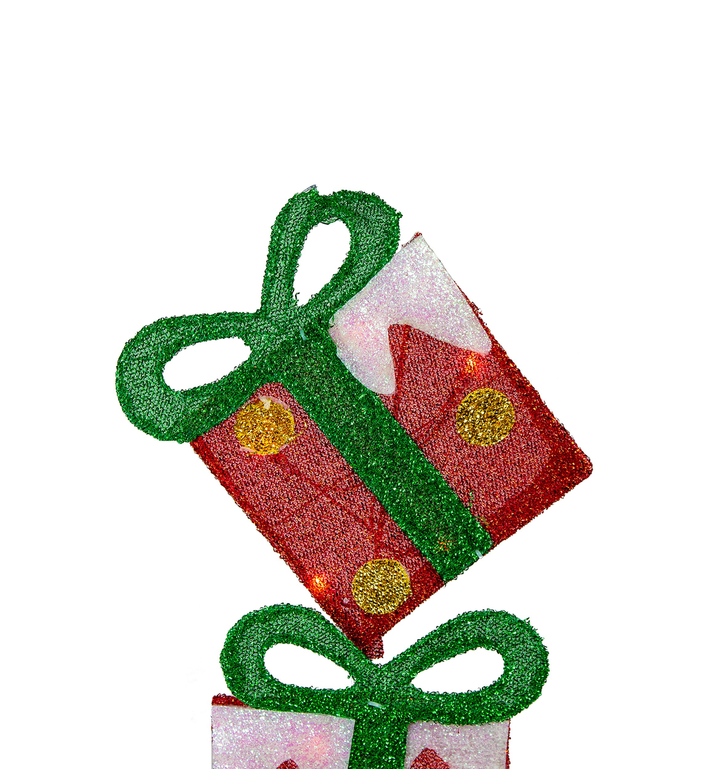 44Inch Pre-Lit Red and Green Flat Stacked Gift Box Outdoor Christmas Decor