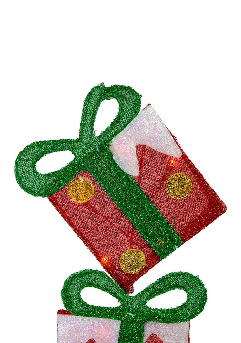 44Inch Pre-Lit Red and Green Flat Stacked Gift Box Outdoor Christmas Decor