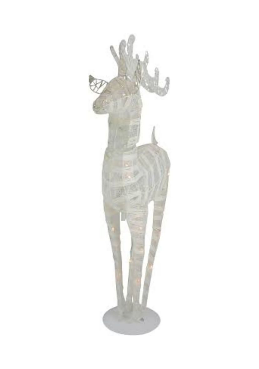36Inch White and Silver Glitter LED Lighted Reindeer Christmas Tabletop Decor