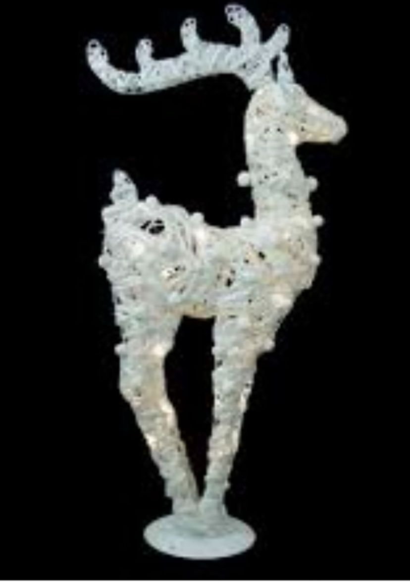 36Inch White and Silver Glitter LED Lighted Reindeer Christmas Tabletop Decor