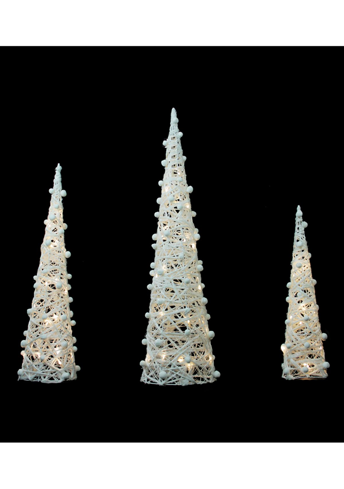 Set of 3 LED Lighted White and Silver Cone Tree Christmas Decoration 39.25Inch