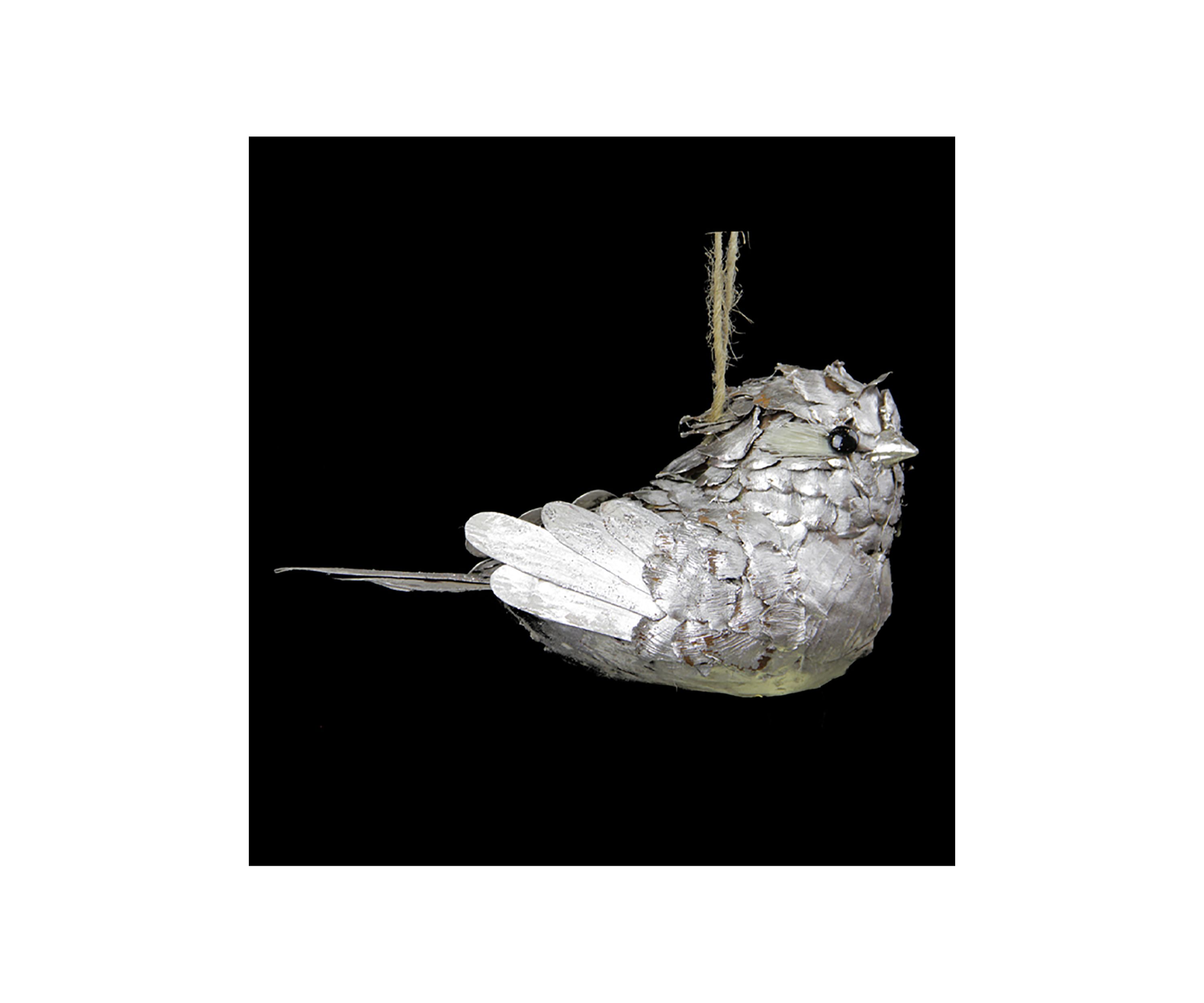 8Inch Silver Glittered Pine Cone Bird Christmas Ornament
