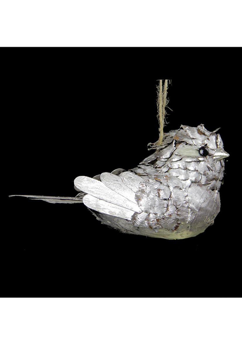 8Inch Silver Glittered Pine Cone Bird Christmas Ornament