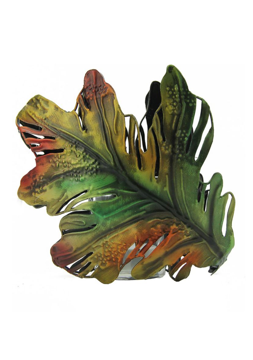 6 inch Green and Brown Oak Leaf Thanksgiving Votive Candle Holder