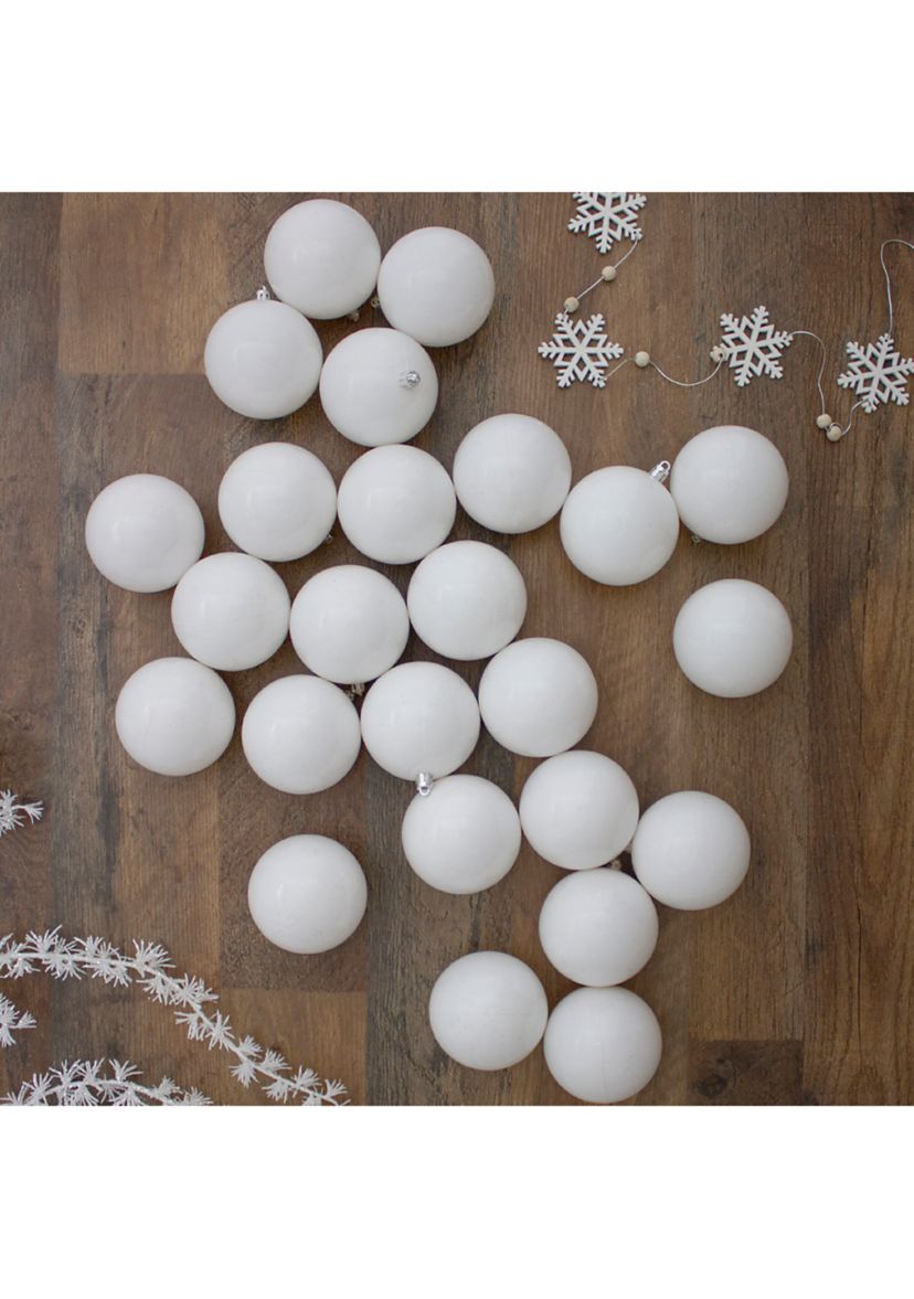 32ct Winter White Shatterproof Shiny Christmas Ball Ornaments 3.25 inches 80mm