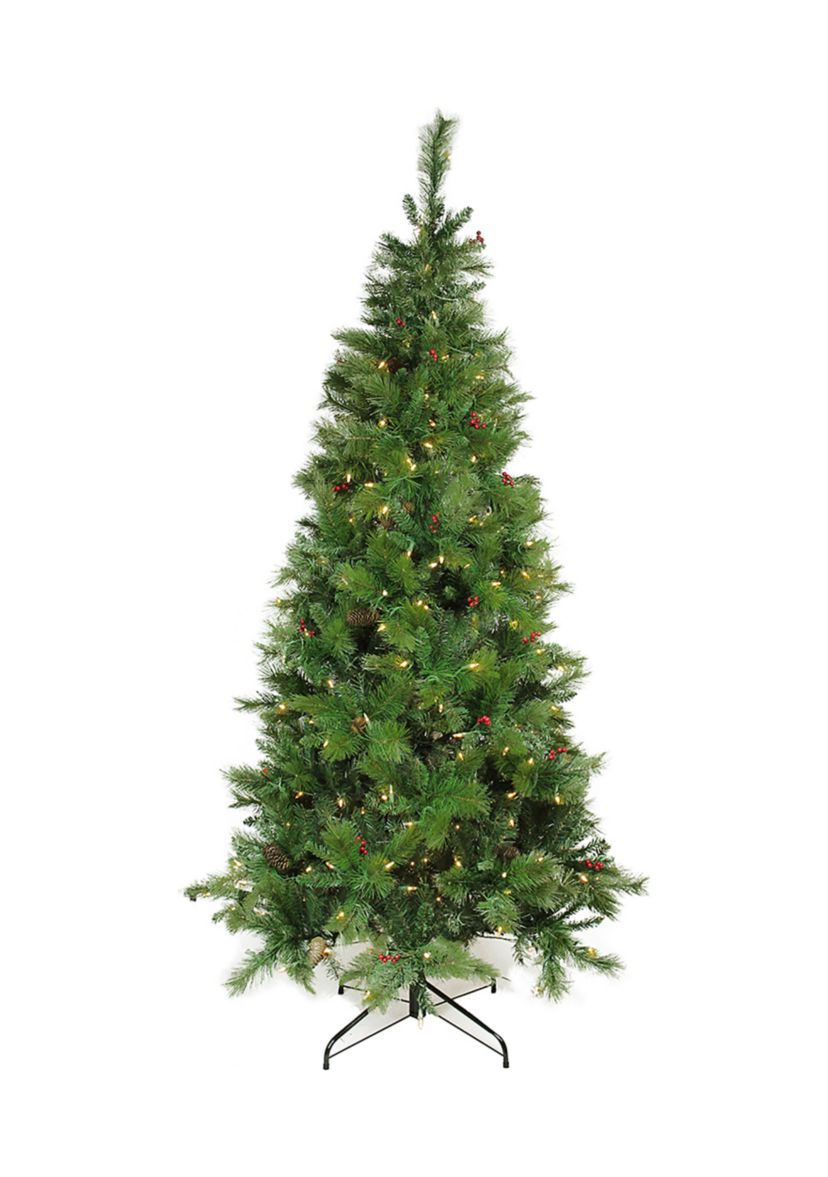 7 Pre-Lit Slim Mount Beacon Pine Artificial Christmas Tree - Multicolor LED Lights
