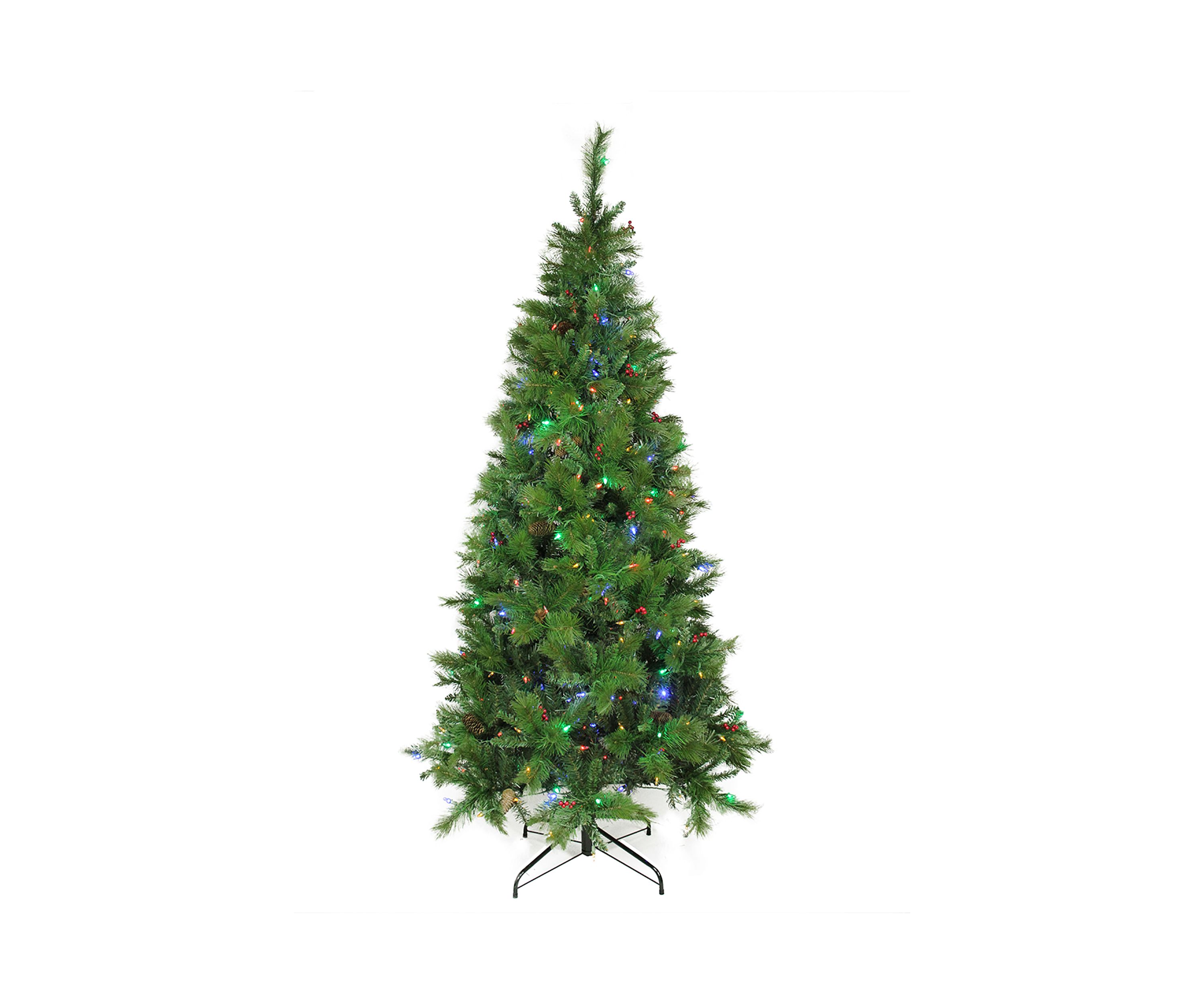 7 Pre-Lit Slim Mount Beacon Pine Artificial Christmas Tree - Multicolor LED Lights