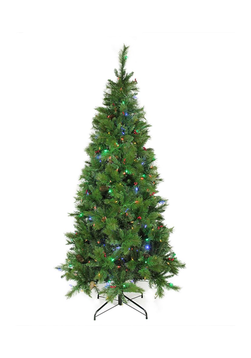 7 Pre-Lit Slim Mount Beacon Pine Artificial Christmas Tree - Multicolor LED Lights