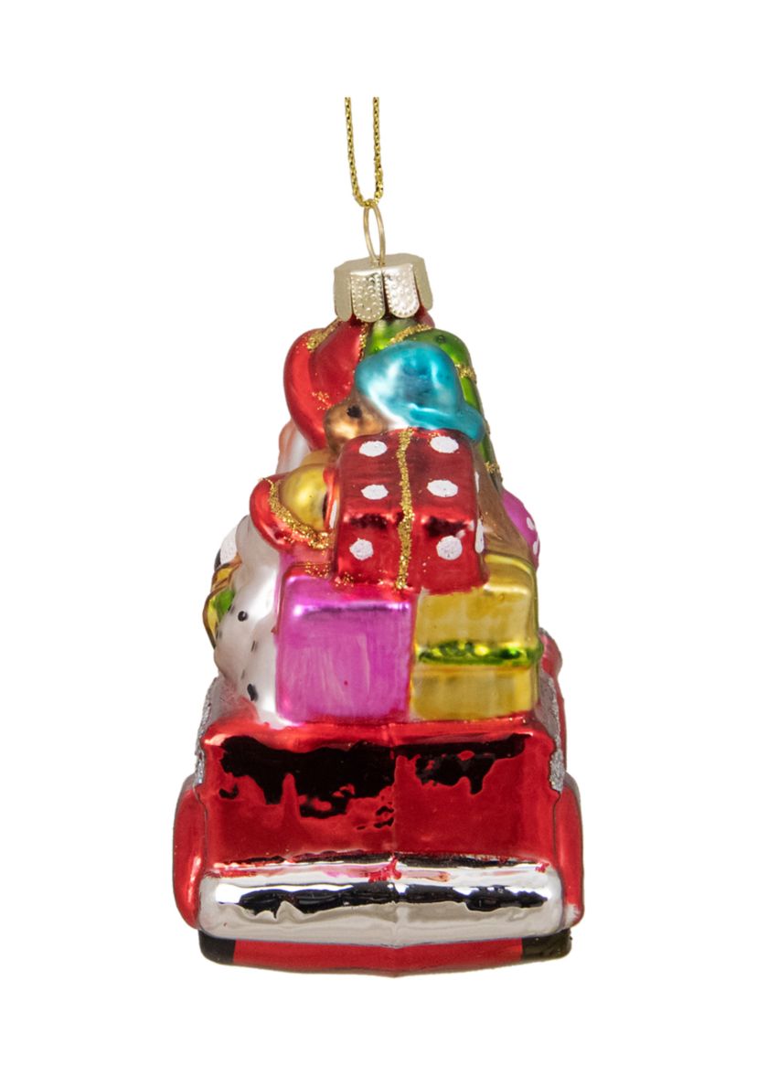 4Inch Red Fire Truck with Santa and Presents Glass Christmas Ornament
