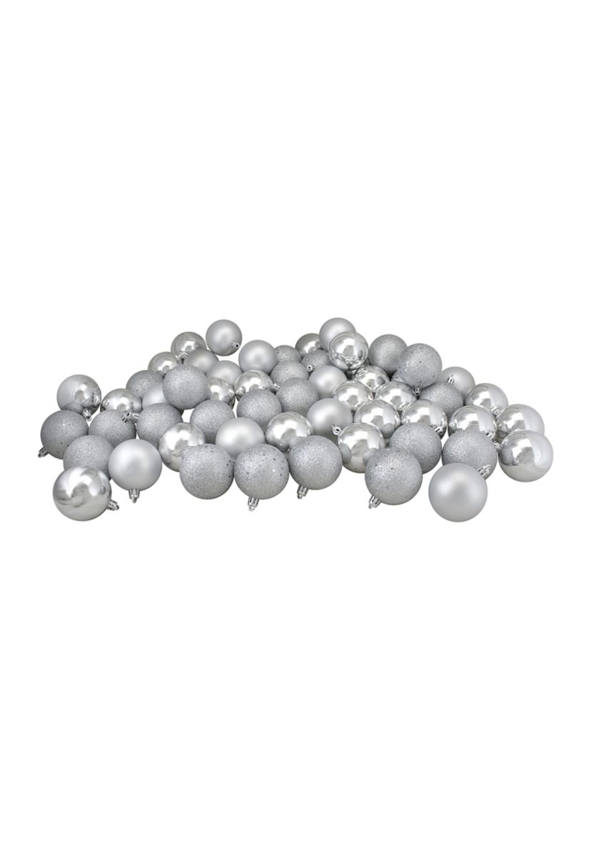 96ct Silver Shatterproof 4 Finish Christmas Ball Ornaments 1.5Inch (40mm)