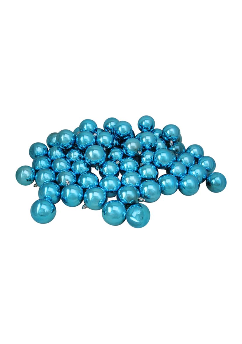 60ct Turquoise Blue Shatterproof Shiny Christmas Ball Ornaments 2.5Inch (60mm)
