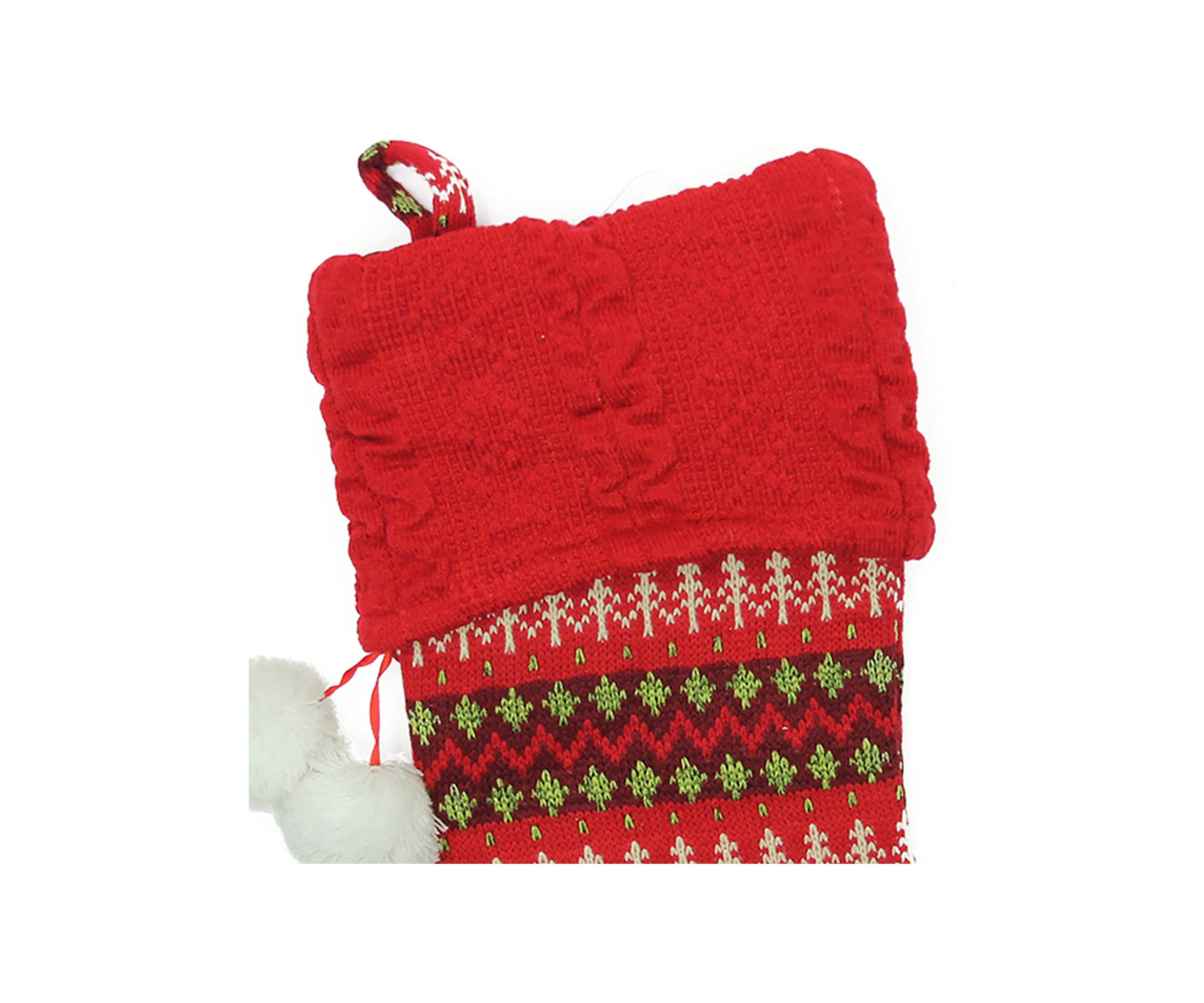19Inch Red and Green Sweater Knit Christmas Stocking with Pom Poms