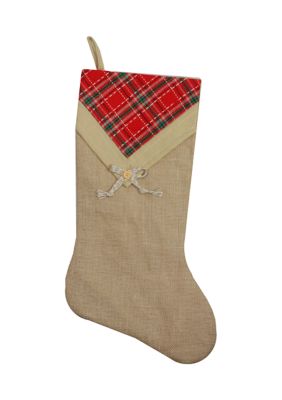 Northlight 20.5Inch Beige and Red Plaid V-Cuff Christmas Stocking -  760182131754058