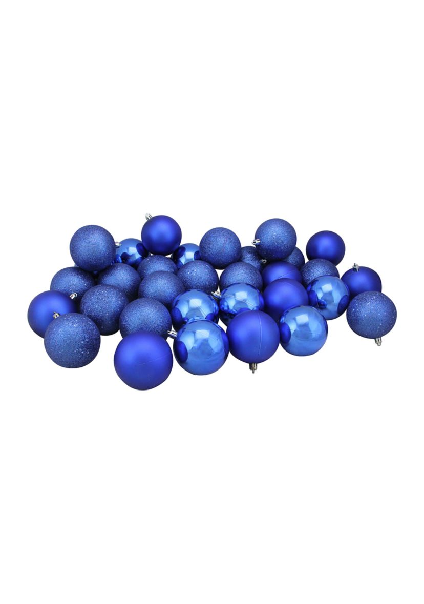 32ct Lavish Blue Shatterproof 4-Finish Christmas Ball Ornaments 3.25Inch (80mm)