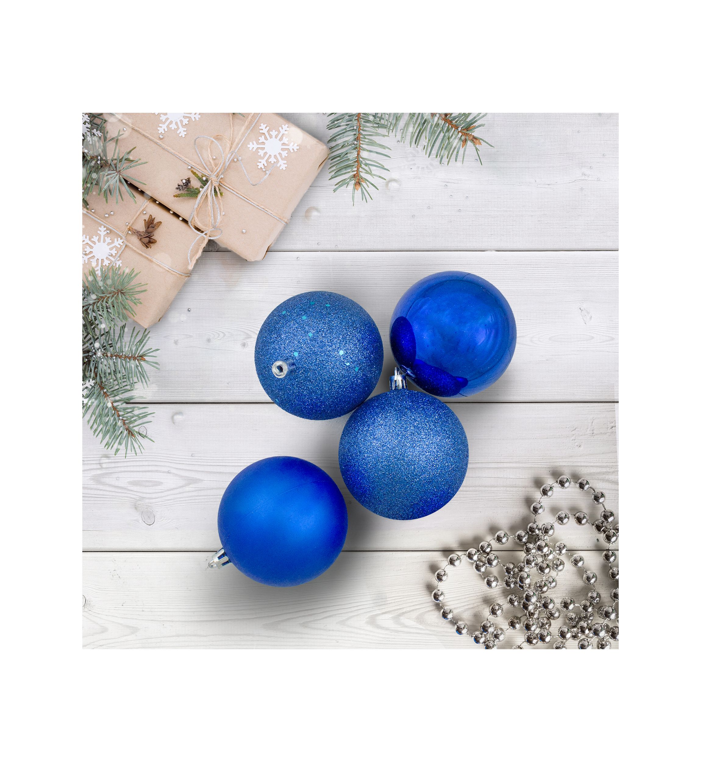 32ct Lavish Blue Shatterproof 4-Finish Christmas Ball Ornaments 3.25Inch (80mm)